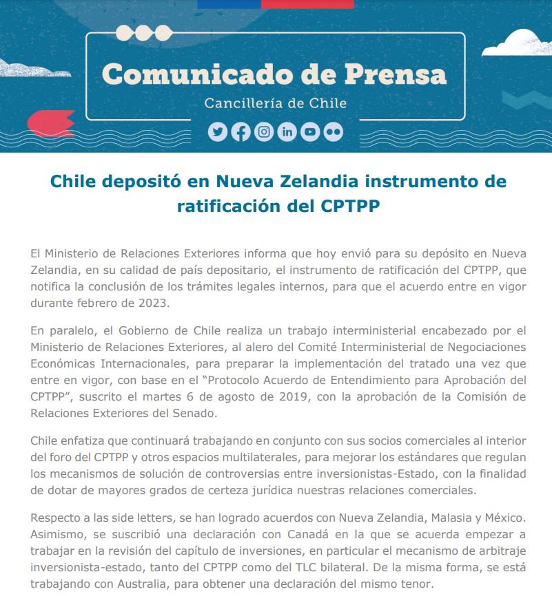 TPP11 COMIENZA A REGIR PARA CHILE